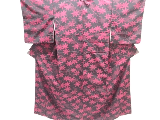 JAPANESE KIMONO / ANTIQUE TAISHO ROMANTIC MAPLE PATTERN WOVEN OMESHI /